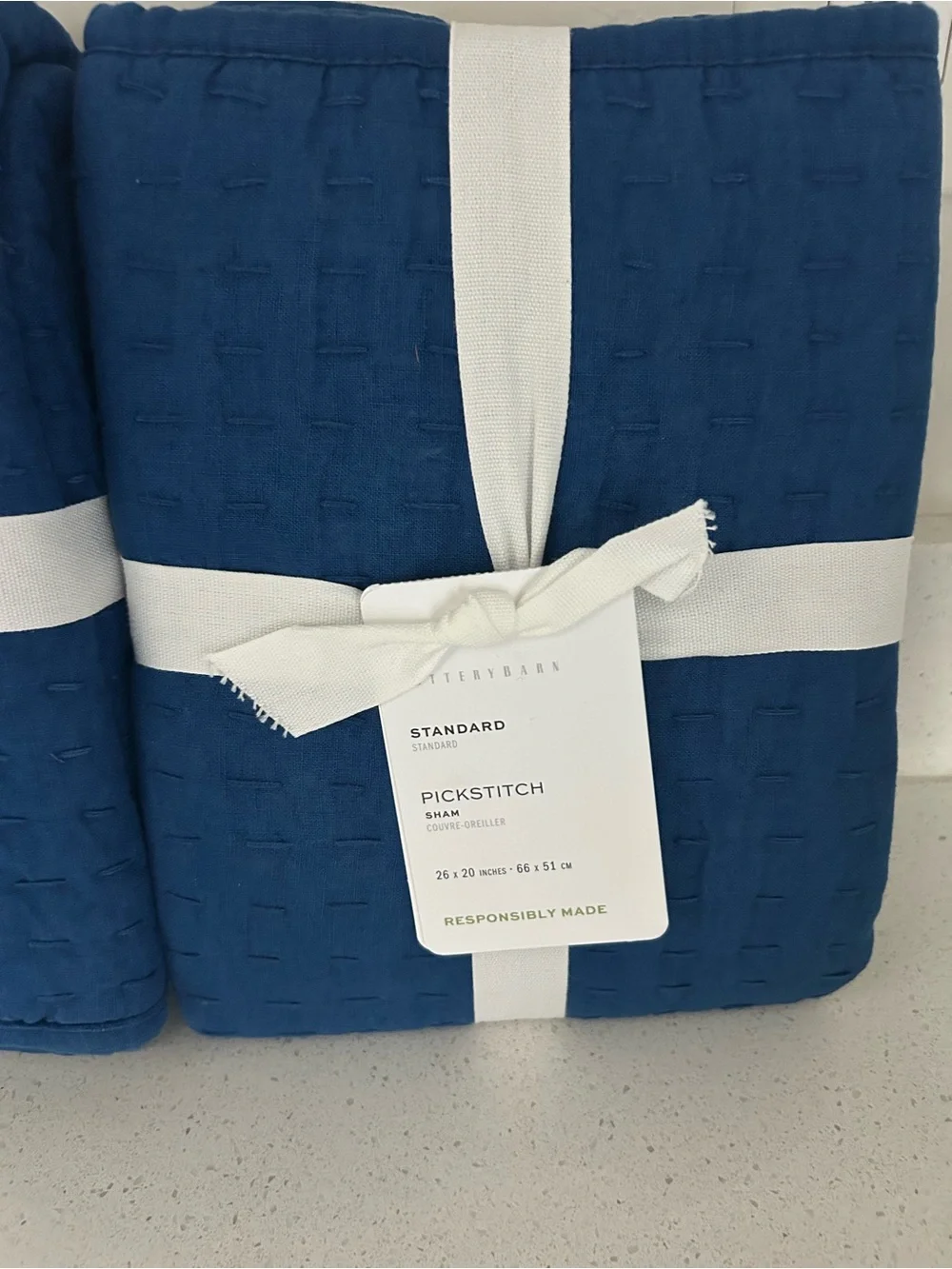 Pottery Barn Pick-Stitch Handcrafted Standard Shams Capri Blue W/ TIES S/2